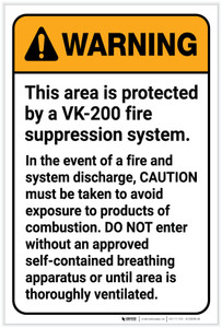 Warning: VK-200 Fire Supression System Avoid Exposure Portrait - Label